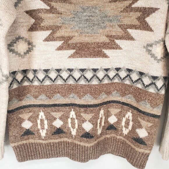 AEO American Eagle Neutral Aztec Southwest Knit Sweater Wool Blend Size Medium - Picture 4 of 7
